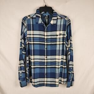 Hurley Shirt Mens Small Blue Plaid Flannel Long Sleeve Button Up Stretch Casual
